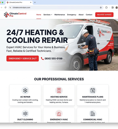 ClimateControl Pro HVAC Web Design